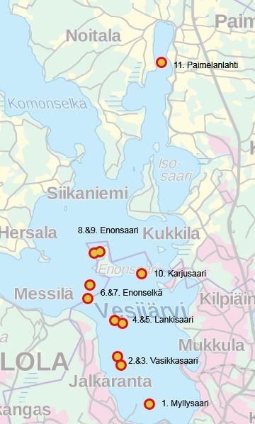 2 Kuva 1. Vesijärven pohjaeläintarkkailun havaintopaikat, mittasuhde(1:80 000). Taulukko 1.