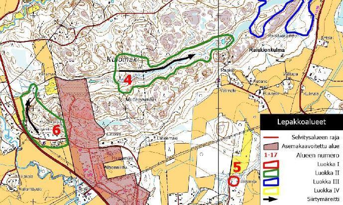 7/ Suunnittelualueen luoteispuolella on luokan II lepakkoalue (kuva alue ), jolla on havaittu pohjanlepakkoja ja viiksisiippoja (Lepakkoselvitys Nurmijärven Kirkonkylän osayleiskaavaan laadintaa