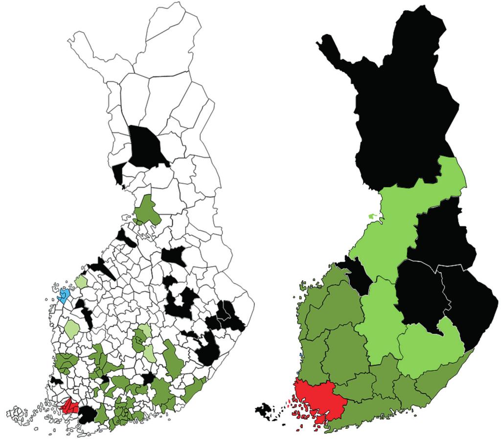 Alueellisen kattavuuden kehityksen kannalta tärkeintä oli Itä-Suomen (Etelä-Savon maakunta), Lounais-Suomen (Satakunnan maakunta) ja Pohjois-Suomen (Pohjois- Pohjanmaan maakunta) alueiden