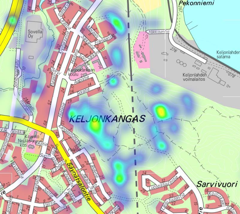 Toiveet käsittelemättä jätettävistä alueista ja säästettävistä puista Keljonkankaan ulkoilualueella Keskeisimmät toiveet käsittelemättä jätettävistä alueista ja säästettävistä puista kartalla