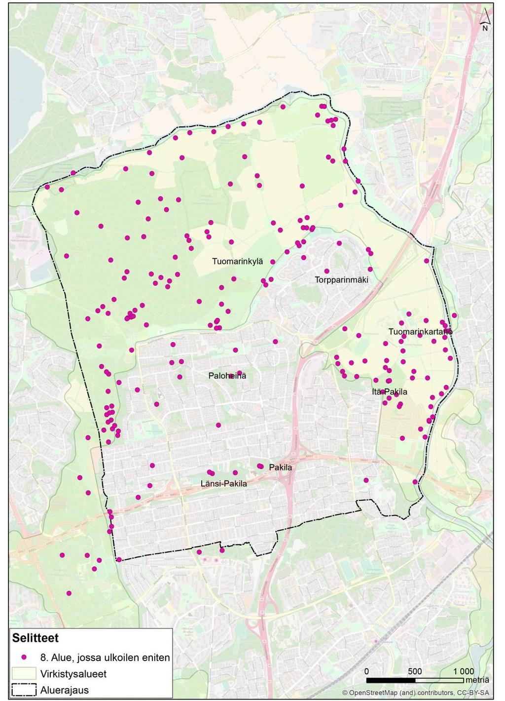 8. Alue, jossa ulkoilen eniten (217) Alueella ulkoillaan suurilla