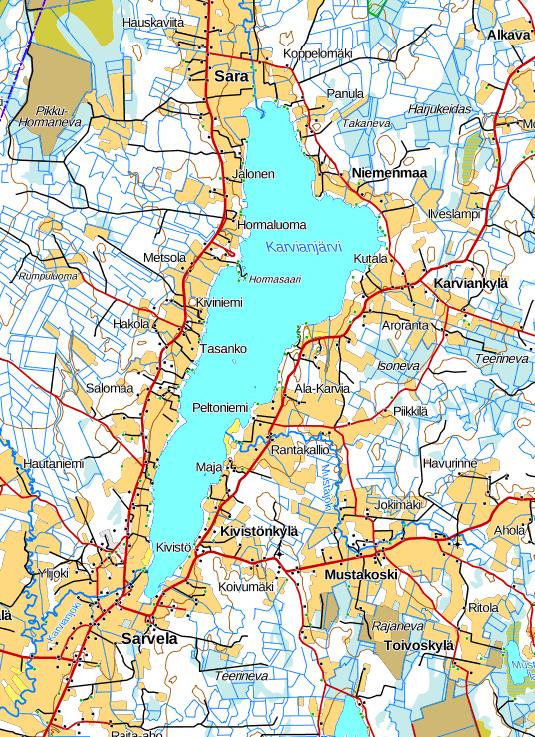 Karvianjärvi (Karvia) Pinta-ala 9,2 km² keskisyvyys 1,4 m, suurin syvyys 8,1 m Ekologinen tila