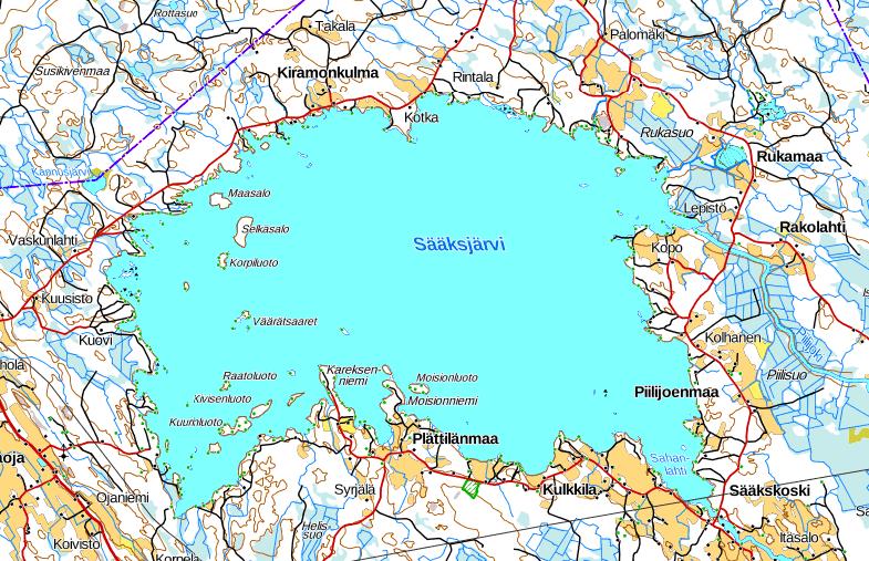 Sääksjärvi (Kokemäki) Pinta-ala 33,18 km² Keskisyvyys 3,7 m, suurin syvyys 9 m