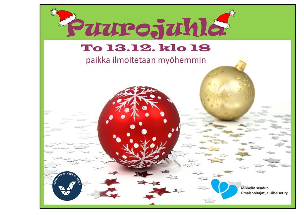 Ennakkotietona ja kalentereihin merkittäväksi Seuraattehan tapahtumailmoittelua ja huomioitte, että osaan tapahtumista on ennakkoilmoittautuminen Vanhusten viikon tapahtumat Ma 8.10.