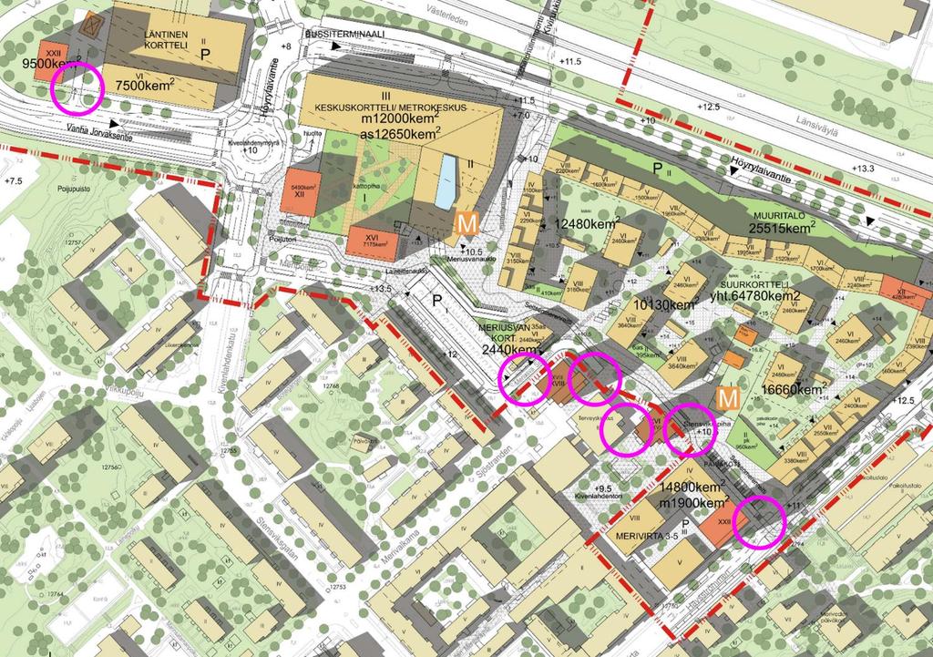 Kuva 23: Nykyisestä ja kohteen korkeasta rakentamisesta aiheutuvat tuulisimmat