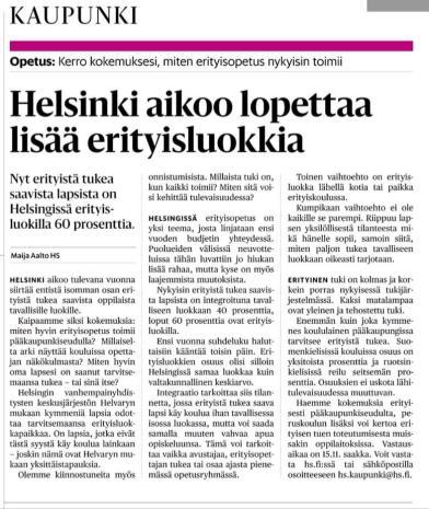 Yhdistelemällä erityisentuen luokka ja yleisopetuksen luokka saadaan pitkällä aikavälillä