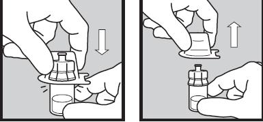 Kun olet varma, että välikappale on kiinnittynyt injektiopulloon, voit poistaa välikappaleen pakkauksen nostamalla sen pois välikappaleen päältä.