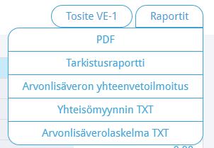 Pystyt myös muodostamaan erilaisia raportteja painamalla Raportit. Jos haluat tehdä alv-laskelman seuraavalle kaudelle, paina + Lisää ALV-ilmoitus Jos haluat poistaa ALV-laskelman, paina Poista.