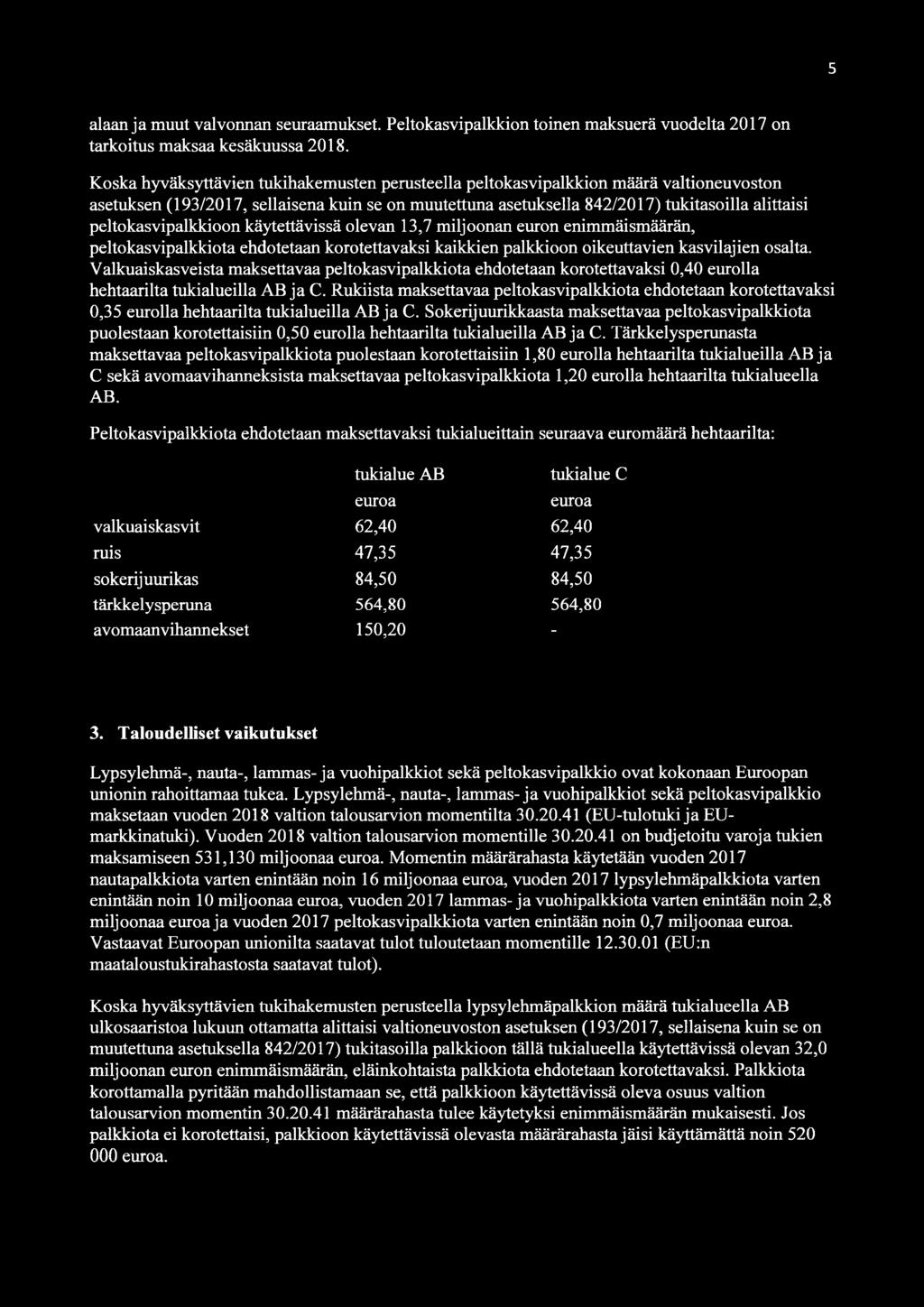 peltokasvipalkkioon käytettävissä olevan 13,7 miljoonan euron enimmäismäärän, peltokasvipalkkiota ehdotetaan korotettavaksi kaikkien palkkioon oikeuttavien kasvilajien osalta.