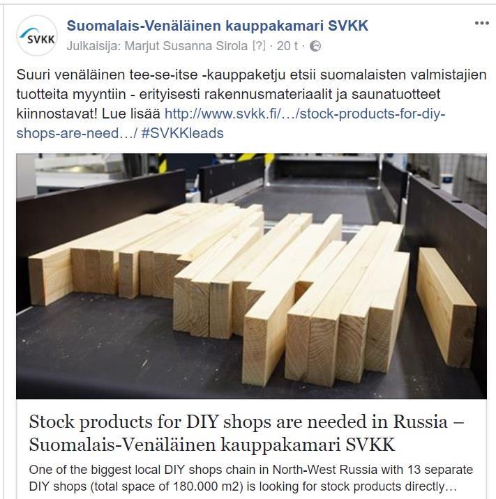 Myyntiliidejä Suuri venäläinen tee-se-itse -kauppaketju etsii suomalaisten valmistajien