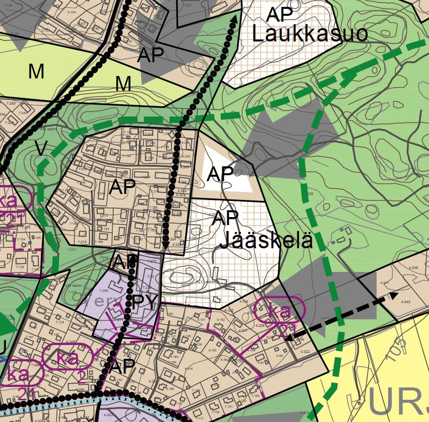 SUUNNITTELUALUE Suunnittelualue sijaitsee Urjalan keskusta-alueella Laukeelan ja Salmen kylässä, Puistotien eteläpuolella käsittäen korttelin 28 ja sen länsipuolisen puistoalueen sekä Muntterintien
