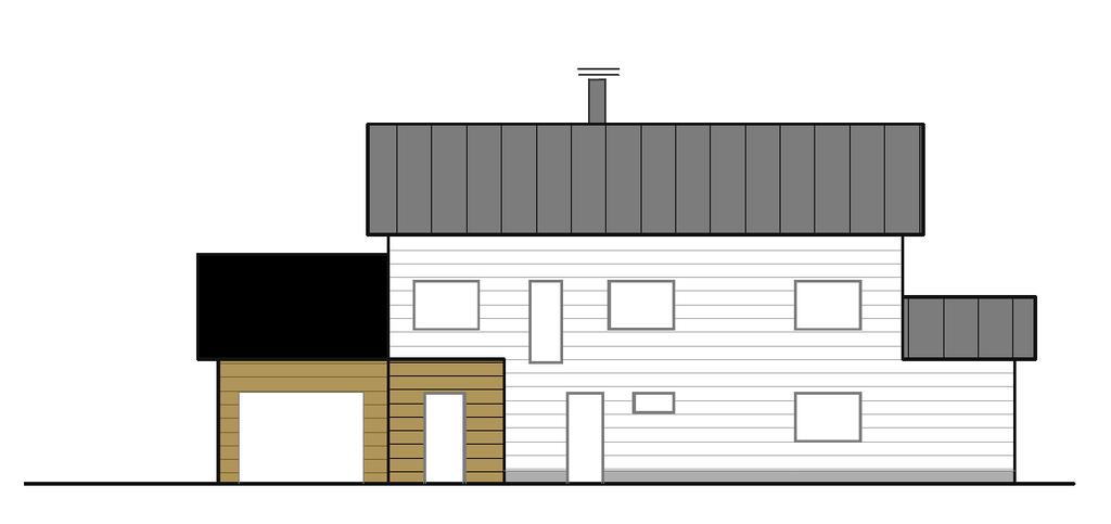 Kuva 4. Pääväri asuinrakennuksessa on valkoinen ja yksikerroksisissa osissa, ulokkeissa, sisään- ja ulosvedoissa sekä piharakennuksessa tehostevärinä on tumman ruskea.