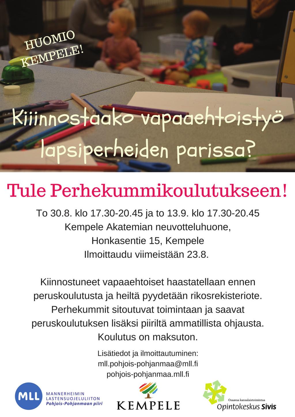 Kempeleen 4H-yhdistys ry Kiertokaari Oy:n hallinnoima vaarallisen jätteen sekä kodin sähkölaitteiden keräys keskiviikkoisin klo 16-19, Zatelliitintie 17C.