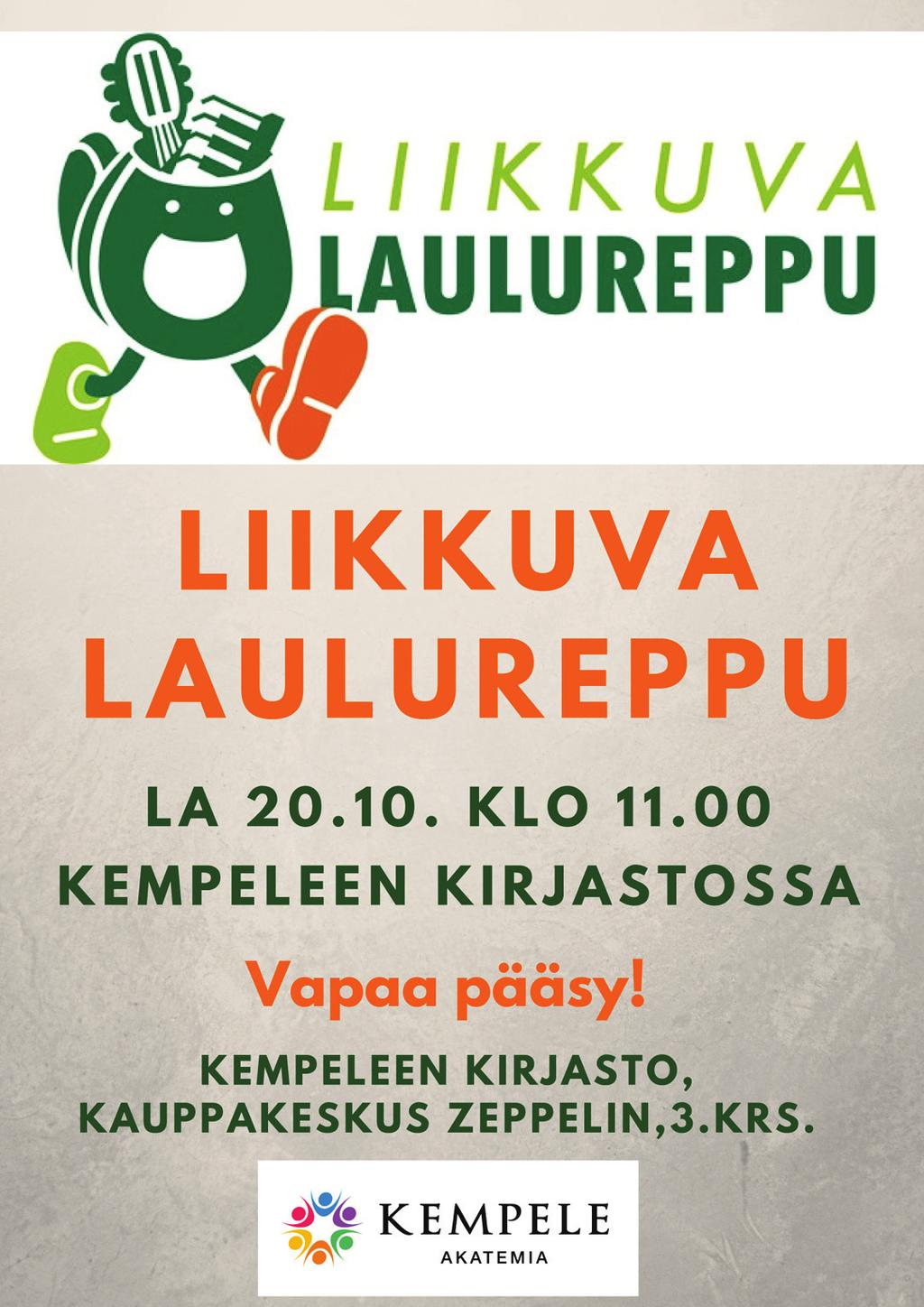 Kirjasto KEMPELEEN PÄÄKIRJASTO Kauppakeskus Zeppelin, 3. krs. Zeppelinintie 1, 90450 Kempele Puh. 050 3169 409 Sposti: kirjasto@kempele.