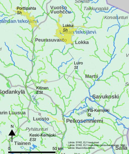 Lokan ja Porttipahdan pinta-alat sekä säännöstelytilavuudet ovat: 2 Lokka Porttipahta pinta-ala ylärajalla (km 2 ) 417 214 pinta-ala alarajalla (km 2 ) 216 34 säännöstelytilavuus (milj.