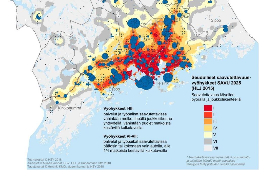 sijoittui noin 66 % ja saavutettavuudeltaan henkilöauton varassa