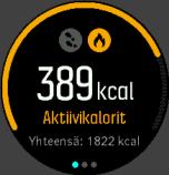 Viikon lopussa kello tekee yhteenvedon aktiivisuudestasi. Voit tarkistaa päivän kokonaisaskelmääräsi painamalla kellotaulunäytössä oikeata alapainiketta.