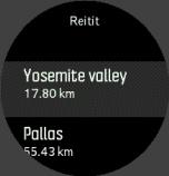 Reitit Voit navigoida reittejä Suunto Spartan Trainer Wrist HR -kellollasi. Suunnittele reittisi Suunto Movescountissa ja siirrä se kelloosi seuraavan synkronoinnin yhteydessä.