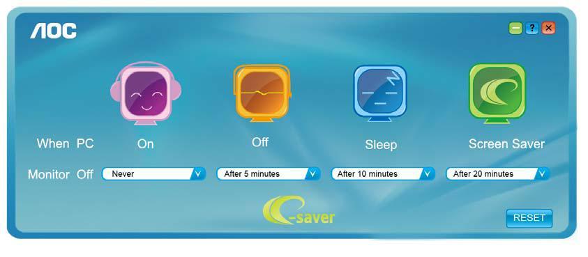 e-saver Tervetuloa käyttämään AOS e-saver -näytön virranhallintaohjelmistoa!