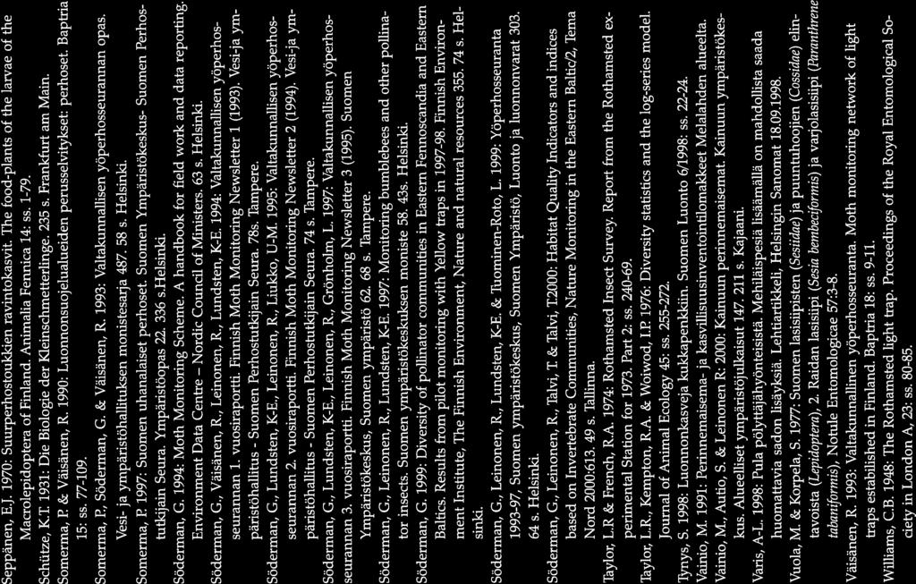 Suomen Suomen Nordic Seppänen, E.J. 197: Suurperhostoukkien ravintokasvit. The food-plants of the larvae of the Macrolepidoptera of Finland. Animalia Fennica 14: ss. 1-79. Schfltze, K.