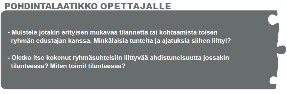 Ryhmäsuhteisiin liittyvät tunteet Ryhmäsuhteisiin liittyy monenlaisia tunteita, sekä myönteisiä että kielteisiä.