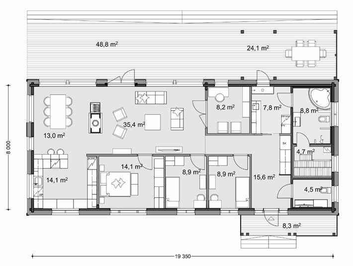 MAMBO 175 1A Kerrosala 174,5 m² Huoneistoala 150,5 m² DOC ID 14908 MAMBO 200 1A Kerrosala 202,5 m²
