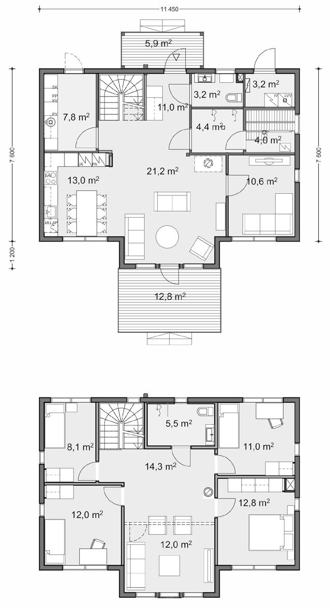 LOUNATUULI 180 1A Kerrosala 180,0 m² Huoneistoala 163,5 m² DOC ID 20689 Inspiroidu verkossa! Lisää pohjaratkaisuja www.honka.