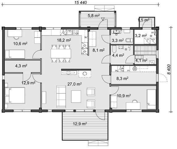 LEHMUSKUJA 130 3A Kerrosala 129,5 m² Huoneistoala