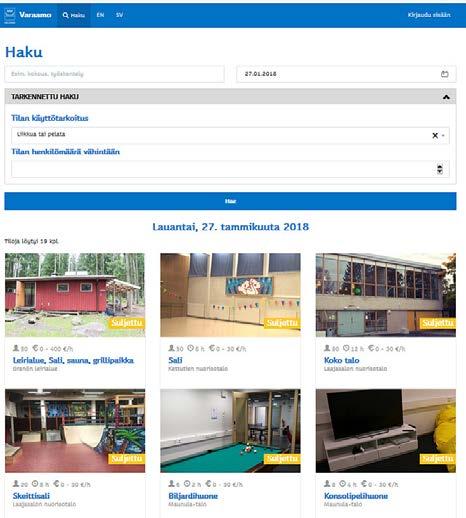 VARAAMO Lähde: https://varaamo.hel.fi/about Varaamo on Helsingin kaupungin ylläpitämä verkkopalvelu, jonka kautta voi varata kaupungin julkisia tiloja sekä työpisteitä yksityiseen käyttöön.