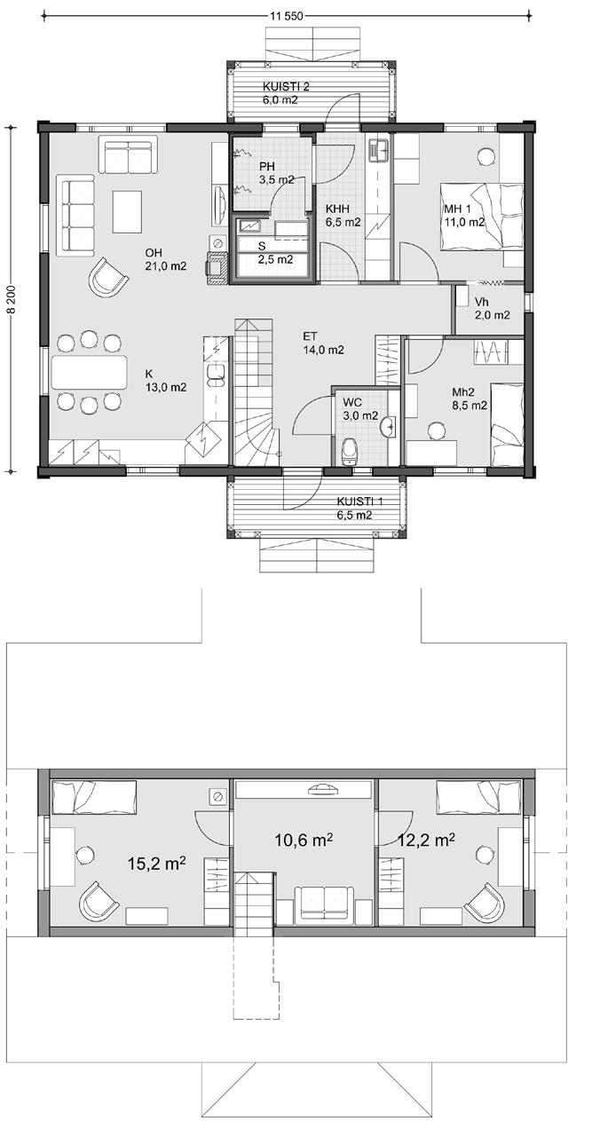 HARJU 145 1A Kerrosala 145,0 m² Huoneistoala xxx,x m² DOC ID 6558 Valitut varustelu- ja valmiustasot vaikuttavat talon ulkonäköön ja hintaan.