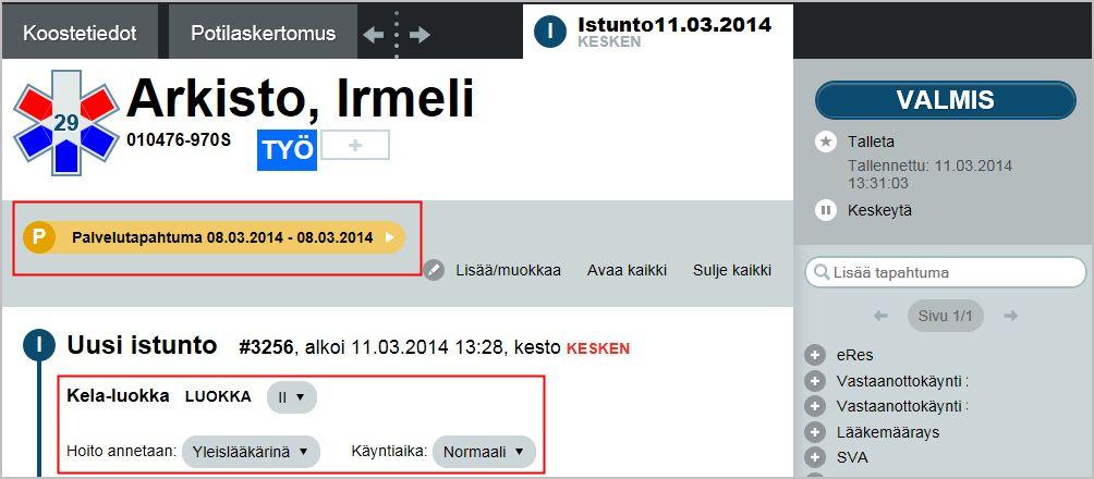 3. Uusi istunto 3.1. Uuden istunnon lisääminen Uusi istunto lisätään valitsemalla kertomuksesta Uusi istunto painike.