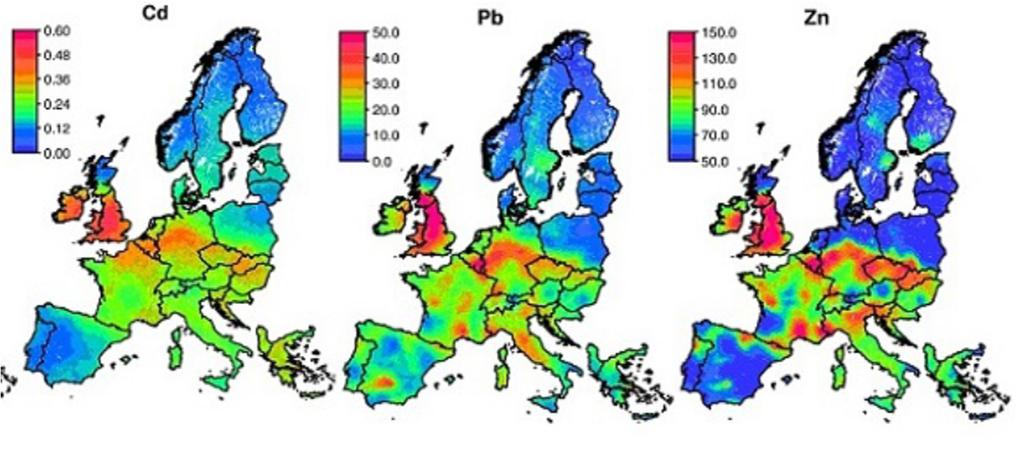 Euroopan lounais- ja eteläosissa. Lähde: Data DVD Reimann, C., Birke, M.