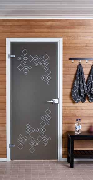 Spa Vertico+ lasi läpikuultava harmaa, kuvio harmaata lasia Spa Oksa+ lasi läpinäkymätön valkoinen, kuvio