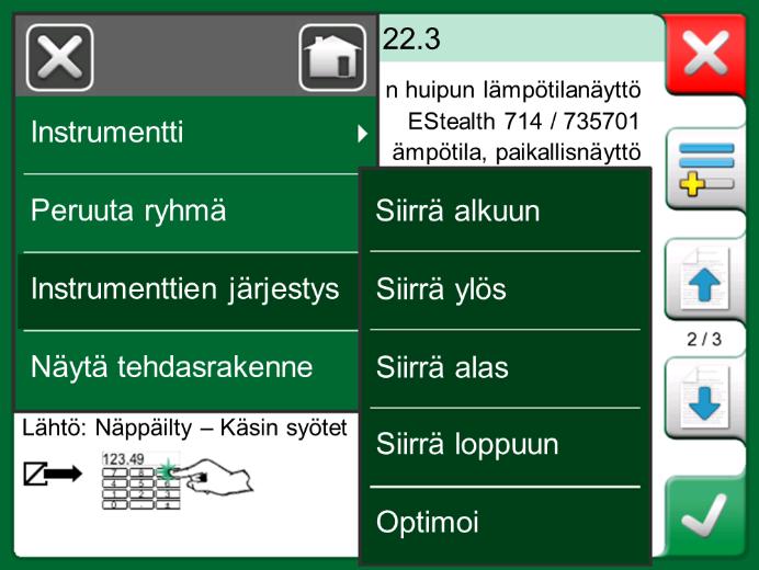 46 MC6 käyttöohje Osa 5, Dokumentoiva Kalibraattori RYHMÄN MUOKKAUS Oletusarvoisesti ryhmään valitut instrumentit/toiminnot kalibroidaan siinä järjestyksessä kuin ne ryhmään lisättiin.