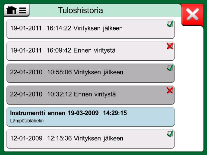 48 MC6 käyttöohje Osa 5, Dokumentoiva Kalibraattori KALIBROINTITULOKSET Kun instrumentti on kalibroitu, sen kalibrointituloksia vai katsella seuraavasti: Instrumentti-ikkunaa katsellessasi, valitse