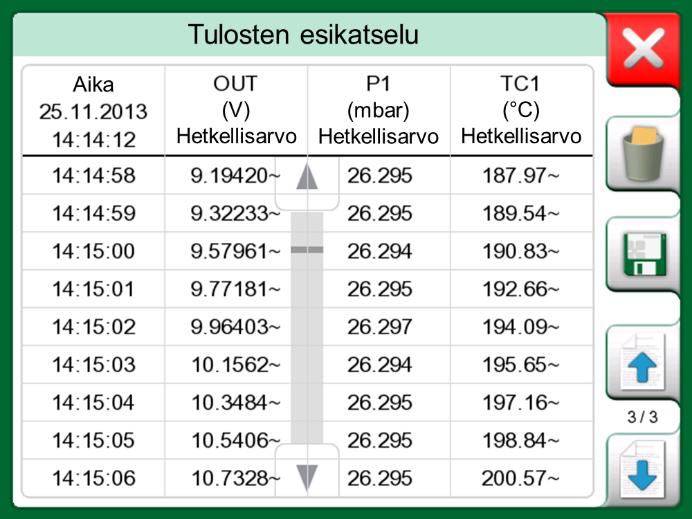 Tiedonkeruu - Tulosten katselu ja tallentaminen 57 TULOSTEN KATSELU JA TALLENTAMINEN Kun tiedonkeruu on valmis, tai pysäytetty, MC6 esittää tulokset kolmella sivulla: Yleistietosivu, graafisivu ja
