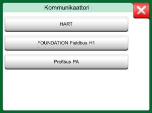 PROFIBUS PA tm -instrumentit (https://www.profibus.com/). MC6 on segmentin isäntälaite (PROFIBUS Master). Kun MC6:n Kommunikaattori käynnistetään, avautuu lista tarjolla olevista protokollista.