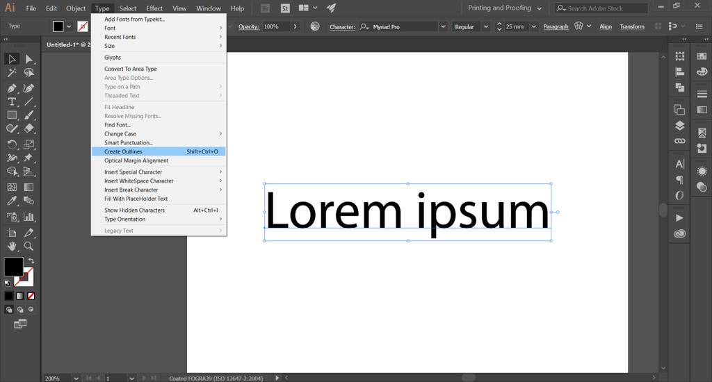 LIITE 1 Fontin konvertointi poluksi (outline) Adobe Illustrator & InDesign Adobe Illustrator