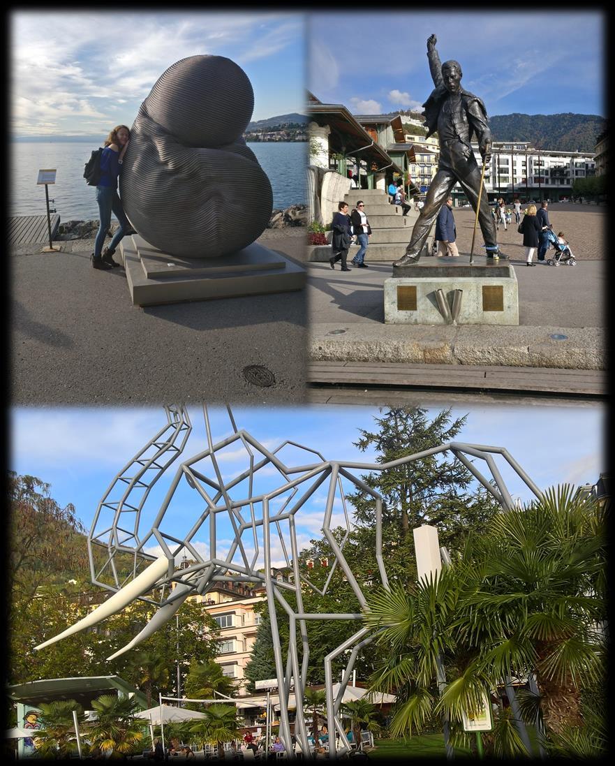 Viimeisenä pysähdyimme pikaisesti Montreuxin kaupungissa ihastelemassa muun muassa Geneve järveä, Queenin laulajan Freddie Mercuryn muistopatsasta, sekä rannassa olevia erikoisia taideteoksia.