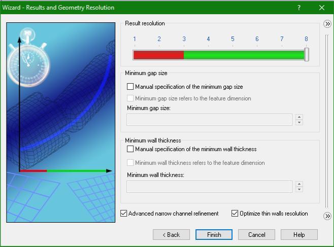 12 Kuva 18. Results and Geometry resolution Voit määrittää verkotuksen resoluution välillä 1 8, kuten Kuva 18 ja SolidWorks optimoi mielestään parhaan verkon tiheyden laskennalle.
