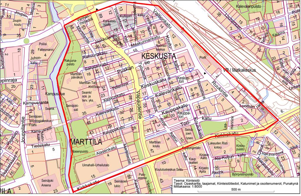 6 Keskusta-alue (vyöhyke 1) on rajattu punaisella viivalla.