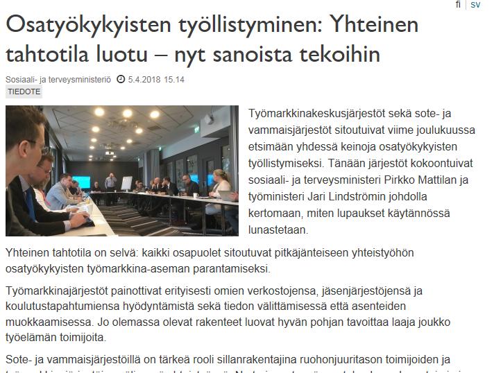 Osatyökykyisten työllistyminen: Yhteinen tahtotila luotu nyt sanoista tekoihin http://stm.