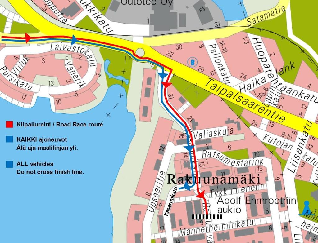 Mikäli ajoneuvo pyörätelineineen ei mahdu näihin mittoihin, vaihtoehtoinen reitti