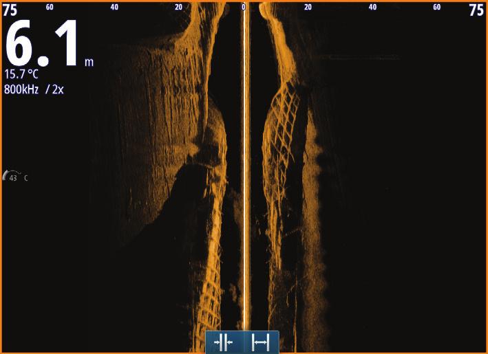 Voit panoroida kuvahistoriaa vetämällä ylös ja alas (SideScan) tai vasemmalle ja oikealle (DownScan). Kontrastin säätäminen: 1.