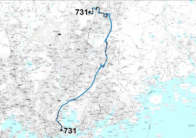 Liite 1-12 Linja 731 Kalasatama Lahdenväylä Mikkola Korson asema Kulomäki Linja 731 Ruuhka Päivä/ilta La, päivä Su, päivä Vuoroväli, min 20 20/30 20 30 Linjan kuvaus Kalasatamasta lähtevä linja 731