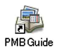 -, PMB Guide - ja Music Transfer -kuvakkeet.