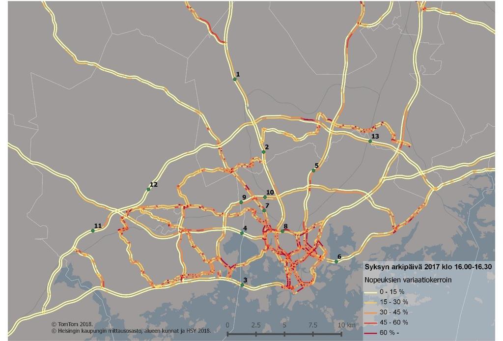 (Pisteet kuvaavat taulukoissa 3 4 tarkasteltujen LAM-pisteiden sijaintia.) Kuva 5.