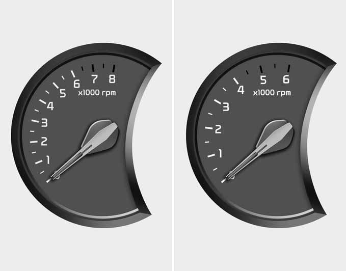 Autosi ominaisuudet Bensiinimoottori Dieselmoottori Tyyppi A Tyyppi B OUB041045 Kierroslukumittari Kierroslukumittari ilmaisee moottorin likimääräisen kierrosmäärän minuutin aikana.