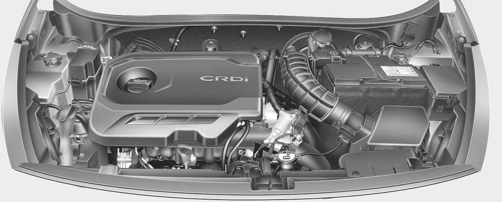 Huolto Dieselmoottori (1.1l) Dieselmoottori (1.4l) 1. Jäähdytysnestesäiliö 2. Jäähdyttimen korkki 3.