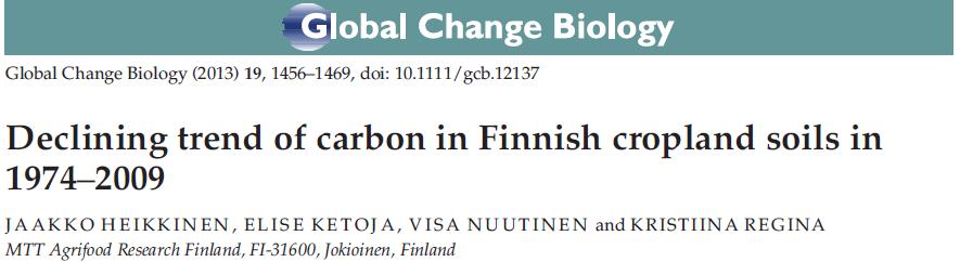 Maatalousmaan hiilivarasto on 20-40 % pienempi kuin luonnontilaisten